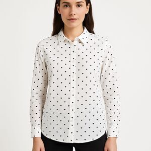 Garnet Hill Women's 100% organic Pima cotton white polka dot button up size 10